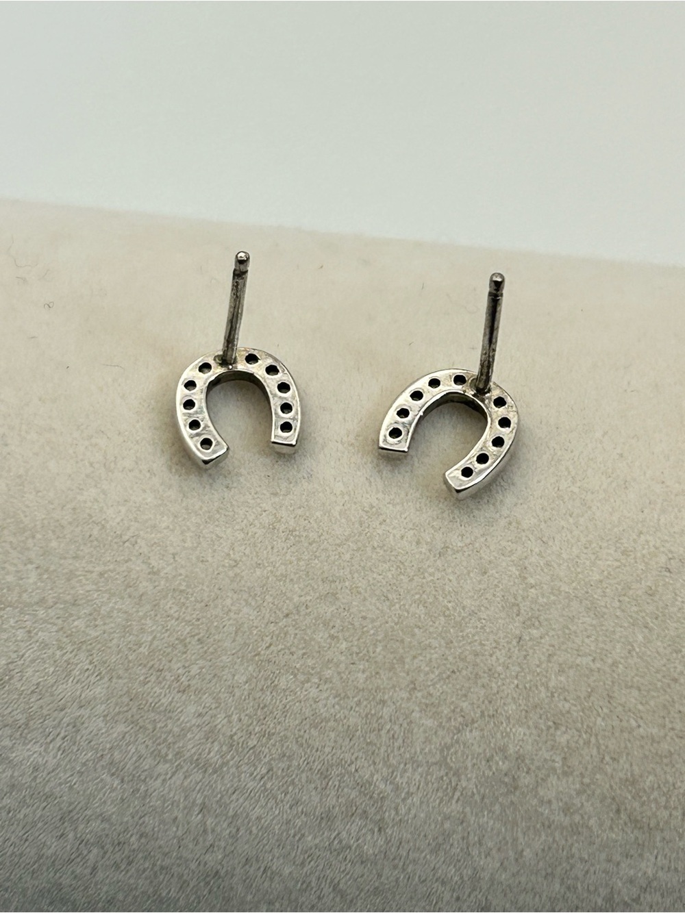 Sterling Silver Crystal Horseshoe Stud Earrings 1/4" Stamped 925 Dainty - Picture 6 of 8